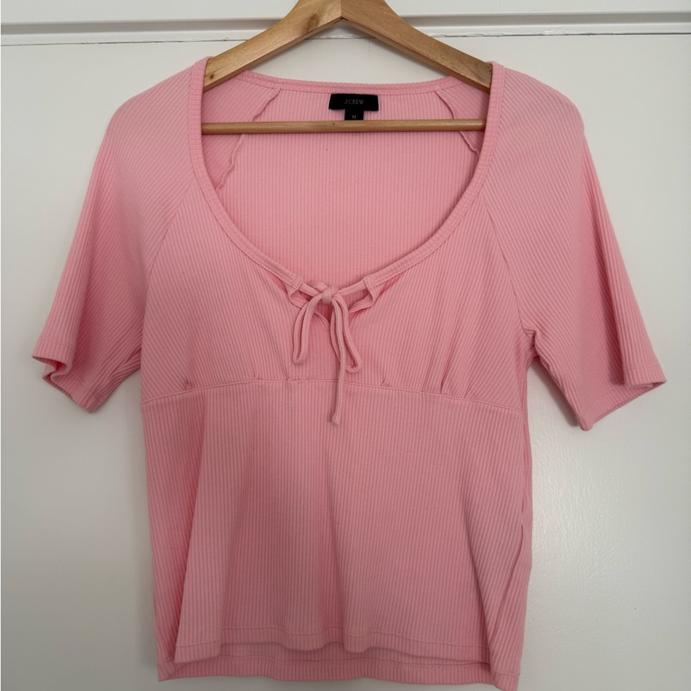 J Crew Light Pink Ribbed Short Sleeve Top